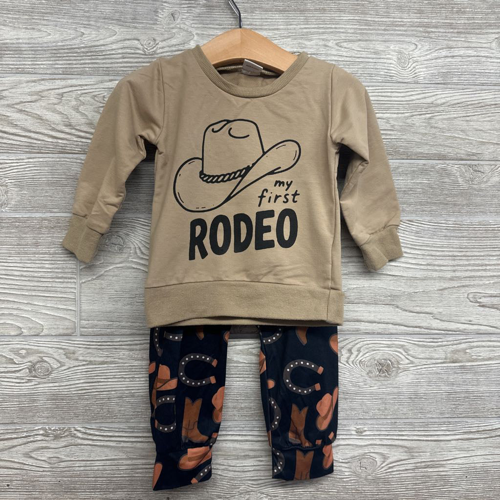 Crewneck My First Rodeo & Harem Joggers Cowboy Hats Boots 12-18M