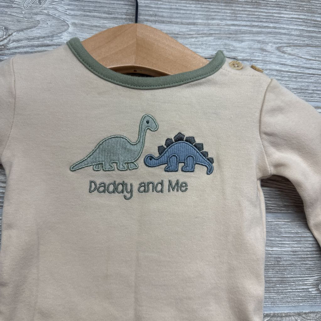 3 Pk LS Bodysuits Daddy & Me, Stripes & Dinosaurs 0-3M