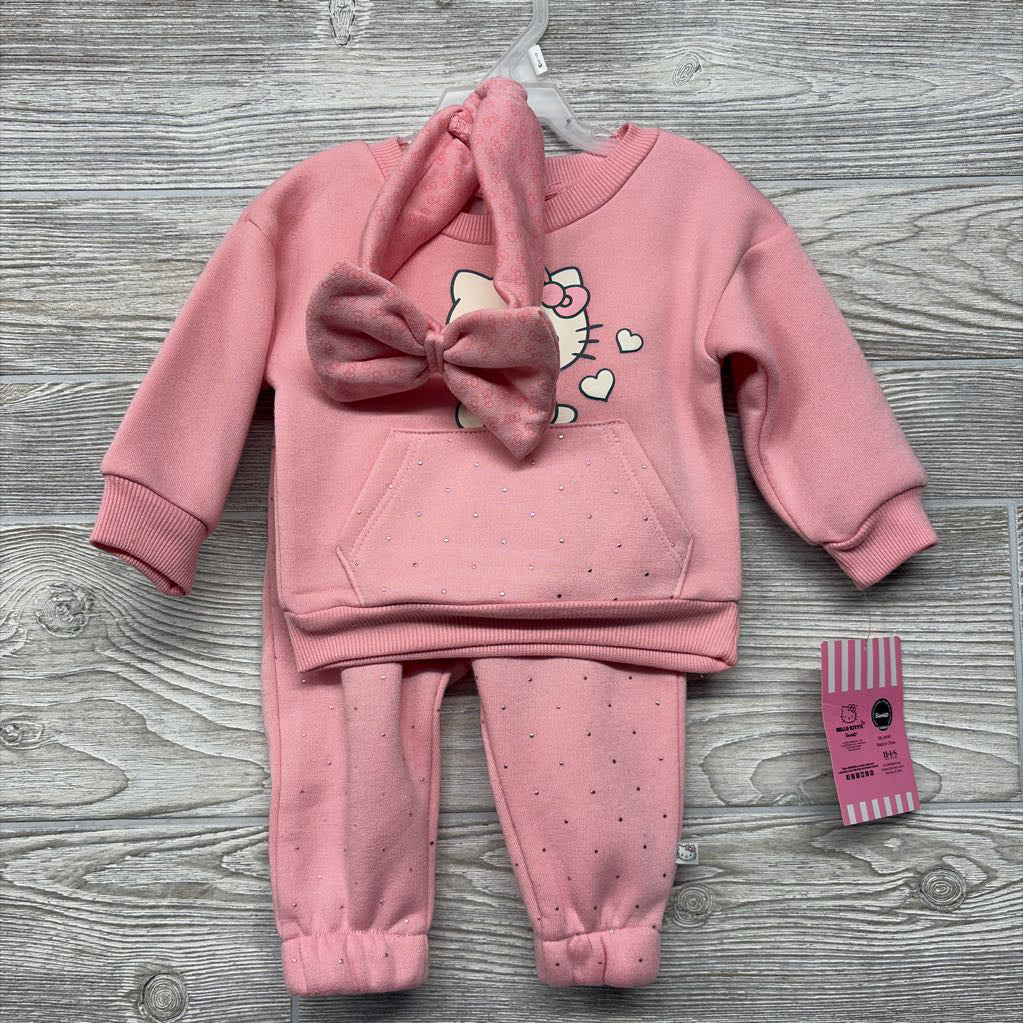 NEW Crewneck Hello Kitty & Jogger Sweatpants Dots W/ Headwrap 0-3M