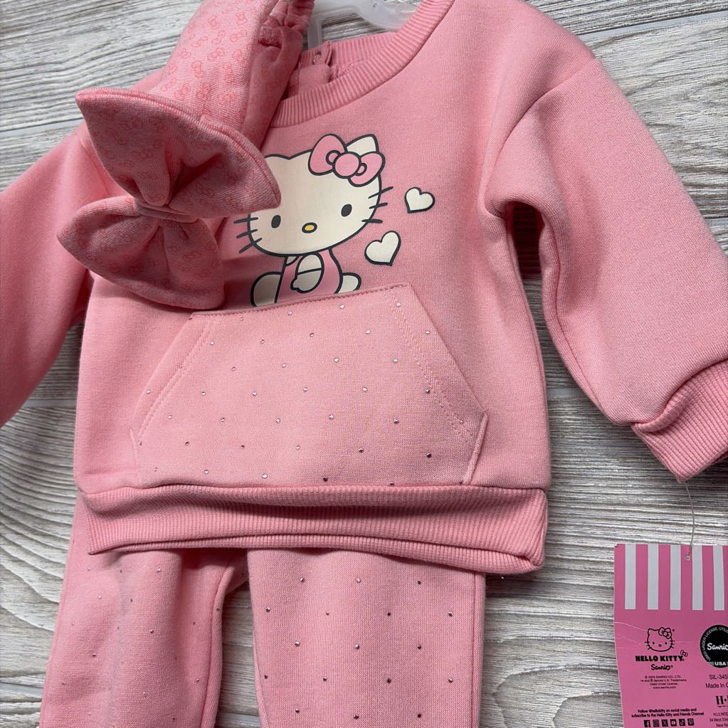 NEW Crewneck Hello Kitty & Jogger Sweatpants Dots W/ Headwrap 0-3M