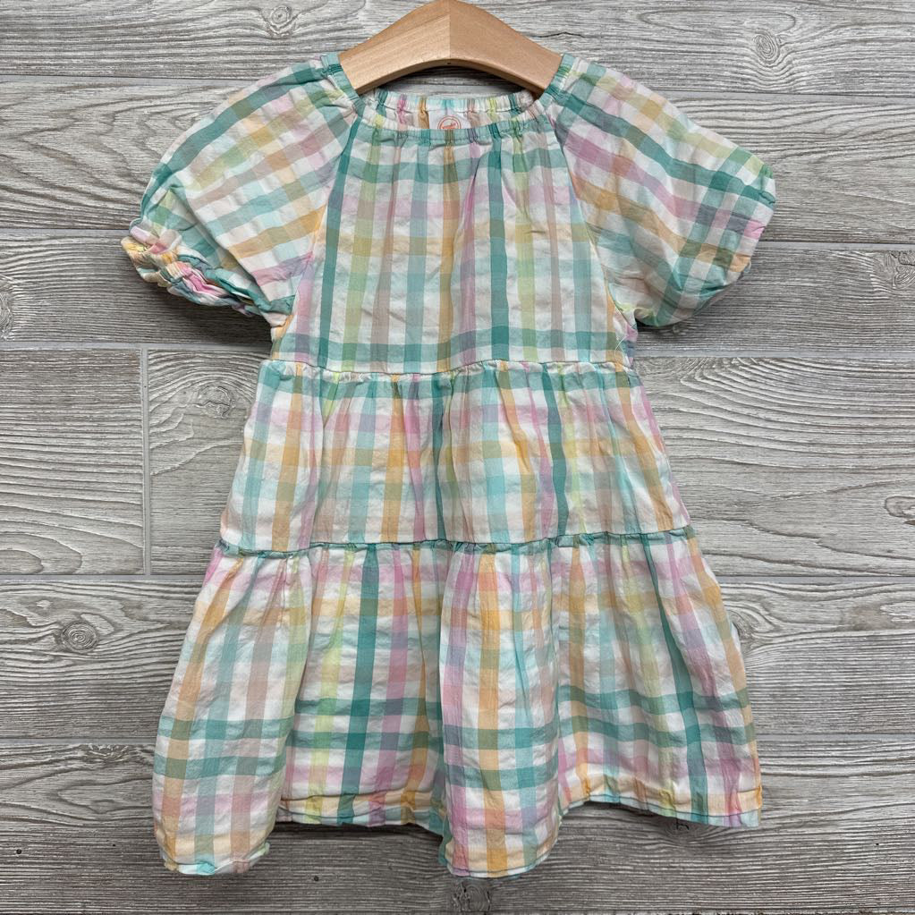 Puff Sleeve Tiered Dress Plaid 3T