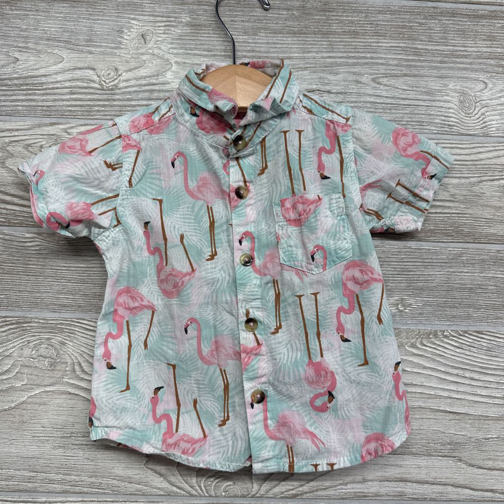 Button Up Shirt Flamingos 12-18M