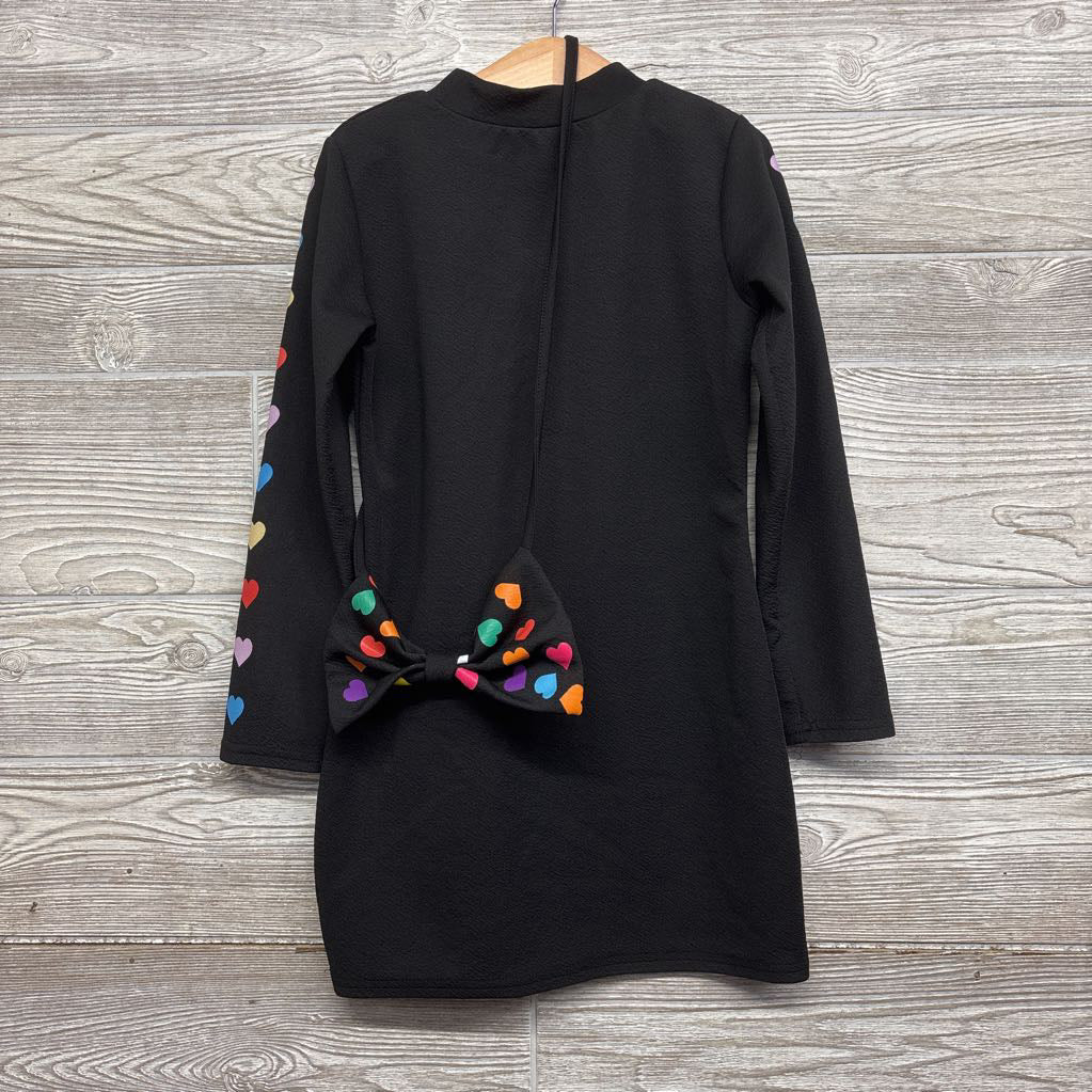 LS Mock Neck Dress W/ Cross Body Bow Hearts 7