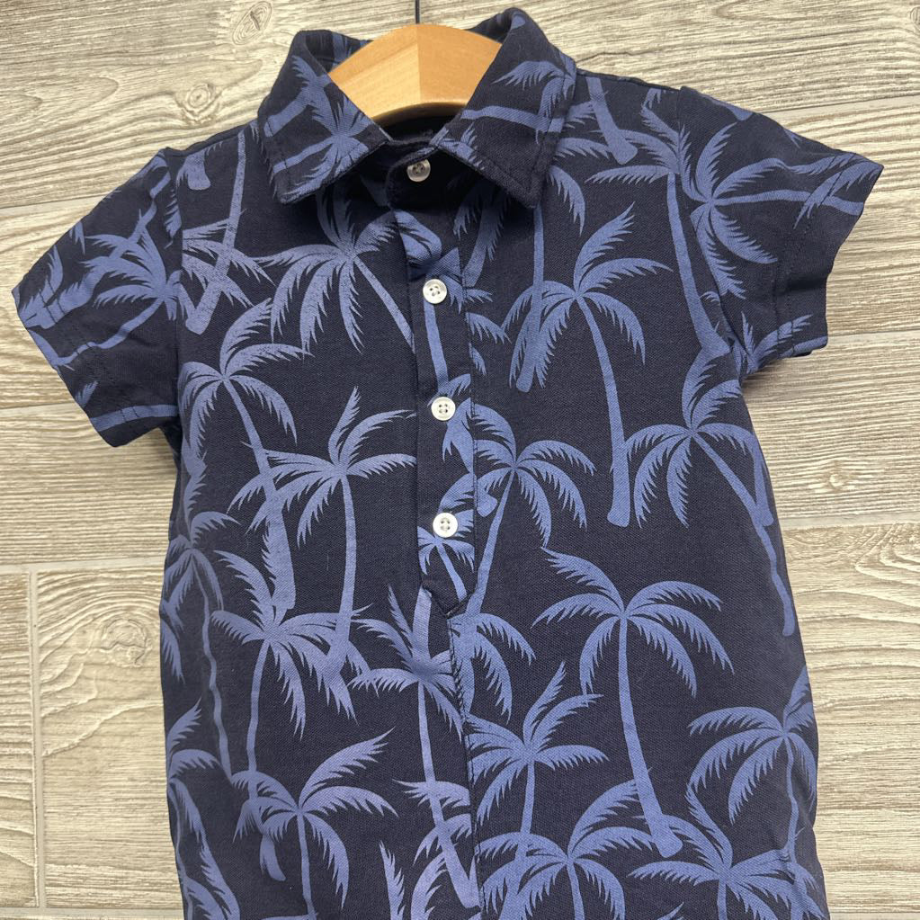 Button Up Polo Shorty Romper Palm Trees 18-24M