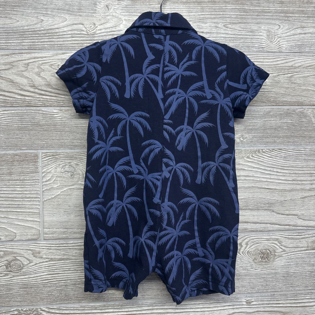 Button Up Polo Shorty Romper Palm Trees 18-24M