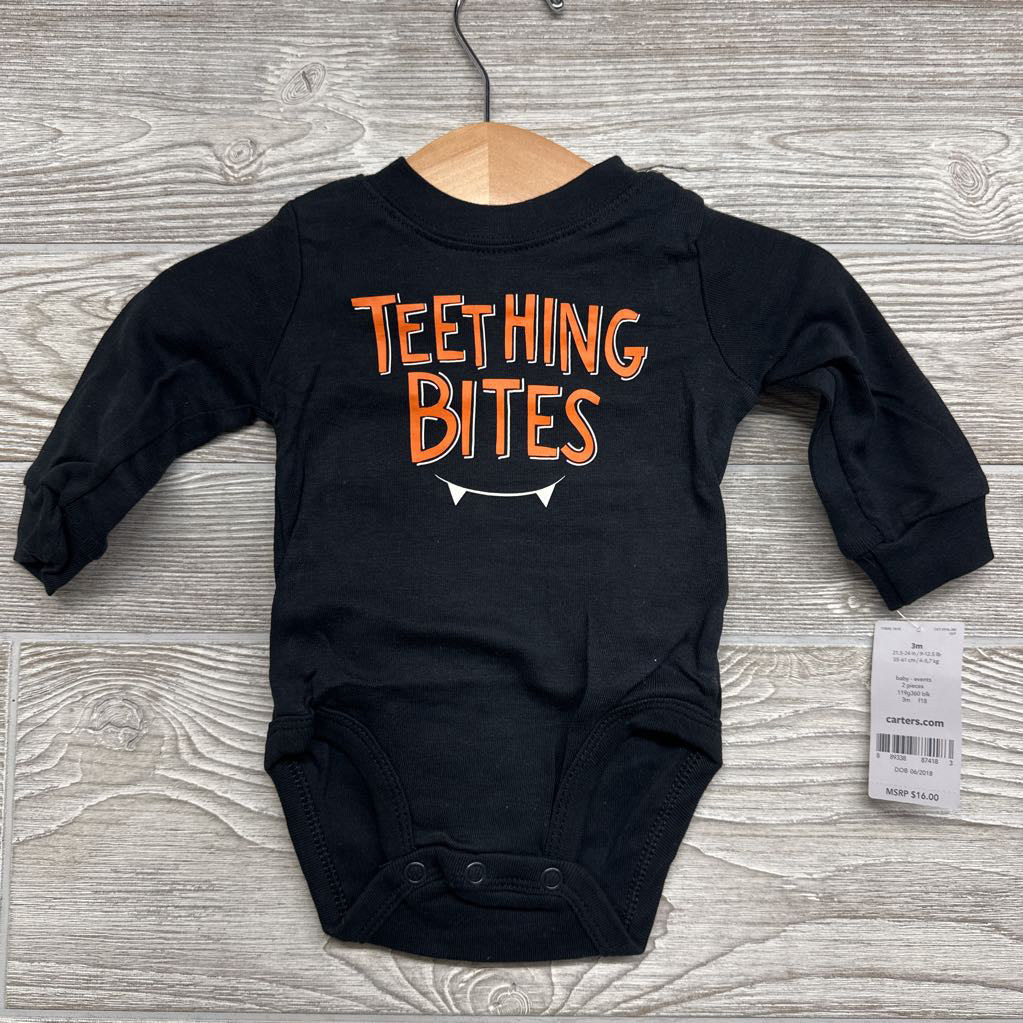 NEW LS Bodysuit Teething Bites W/ Hat 3M
