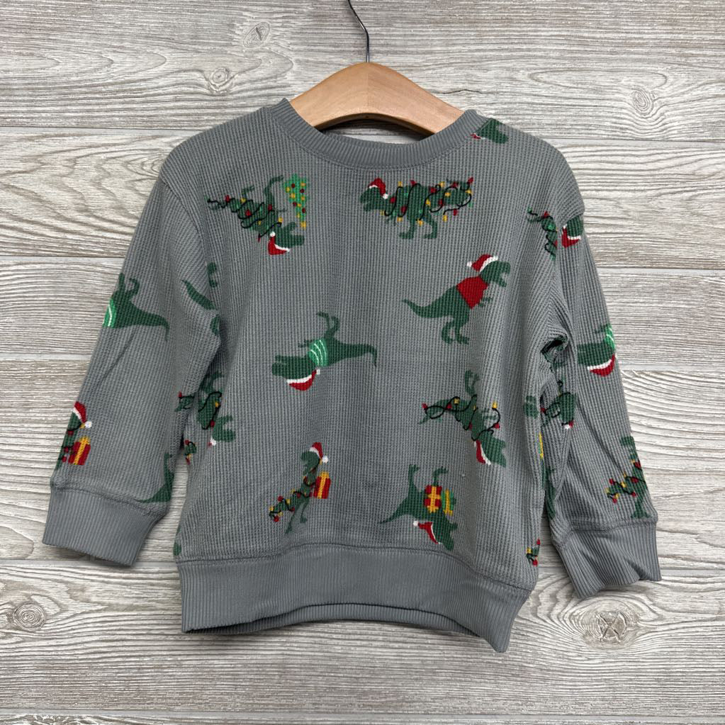 LS Waffle Knit Shirt Dinosaur Santas 2T