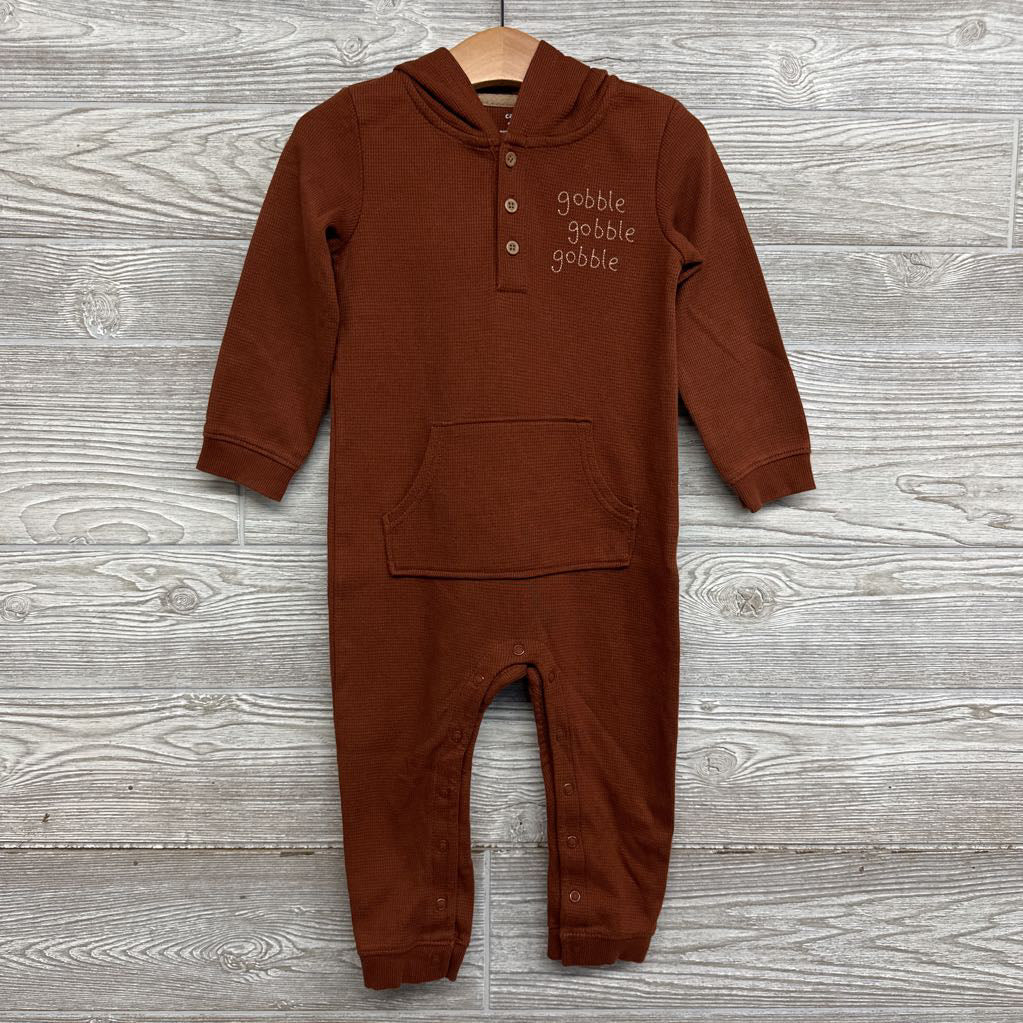 LS Waffle Knit Outfit W/ Hood Gobble Gobble Gobble 24M