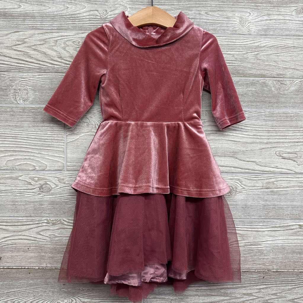 Velour Mock Neck Tulle Dress 4
