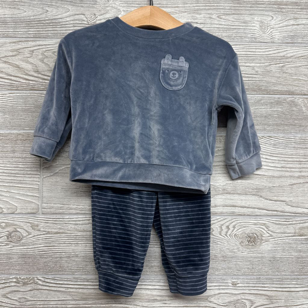 Crushed Velvet Crew & Pants Striped 12M