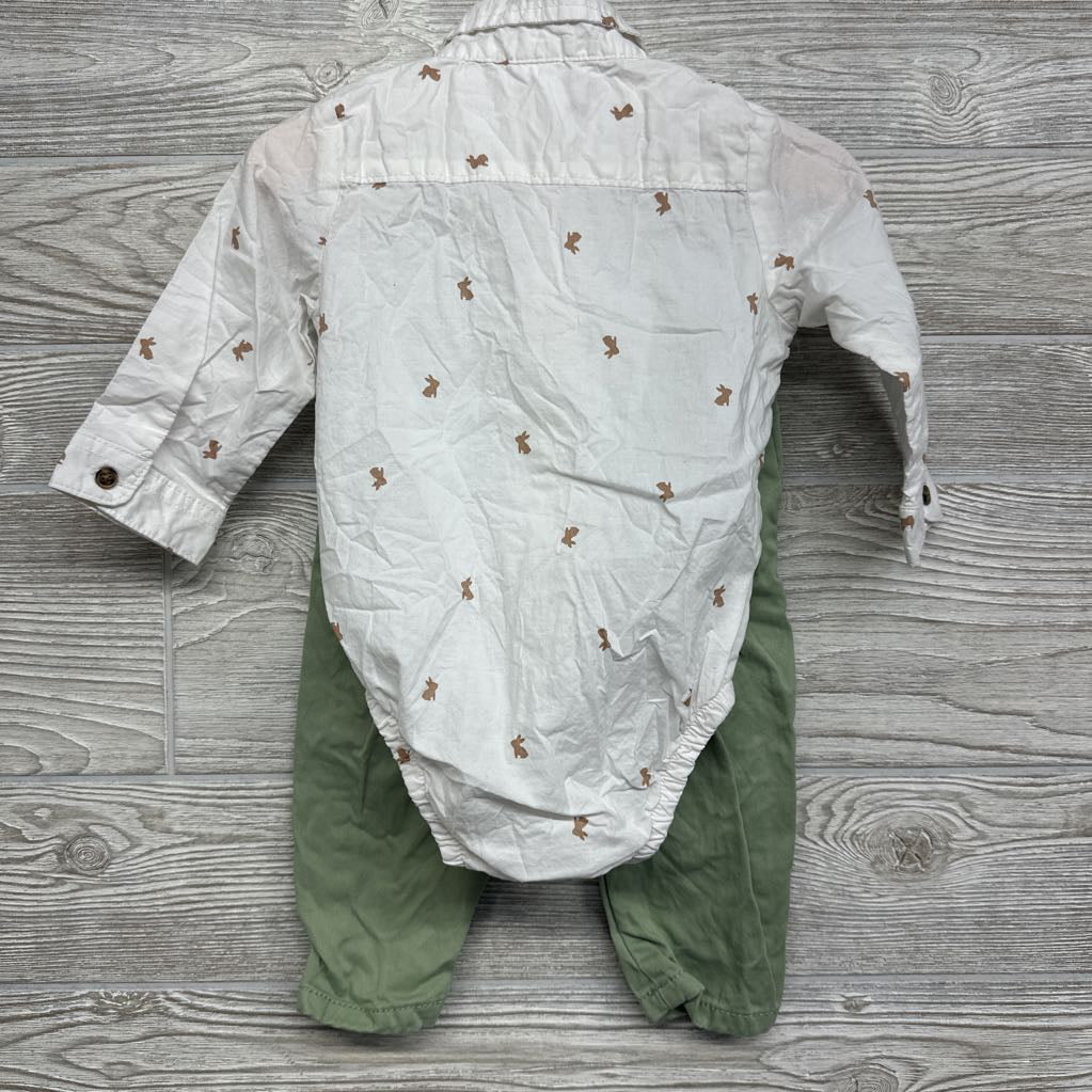 LS Button Up Bodysuit Bunnies & Pants 12M