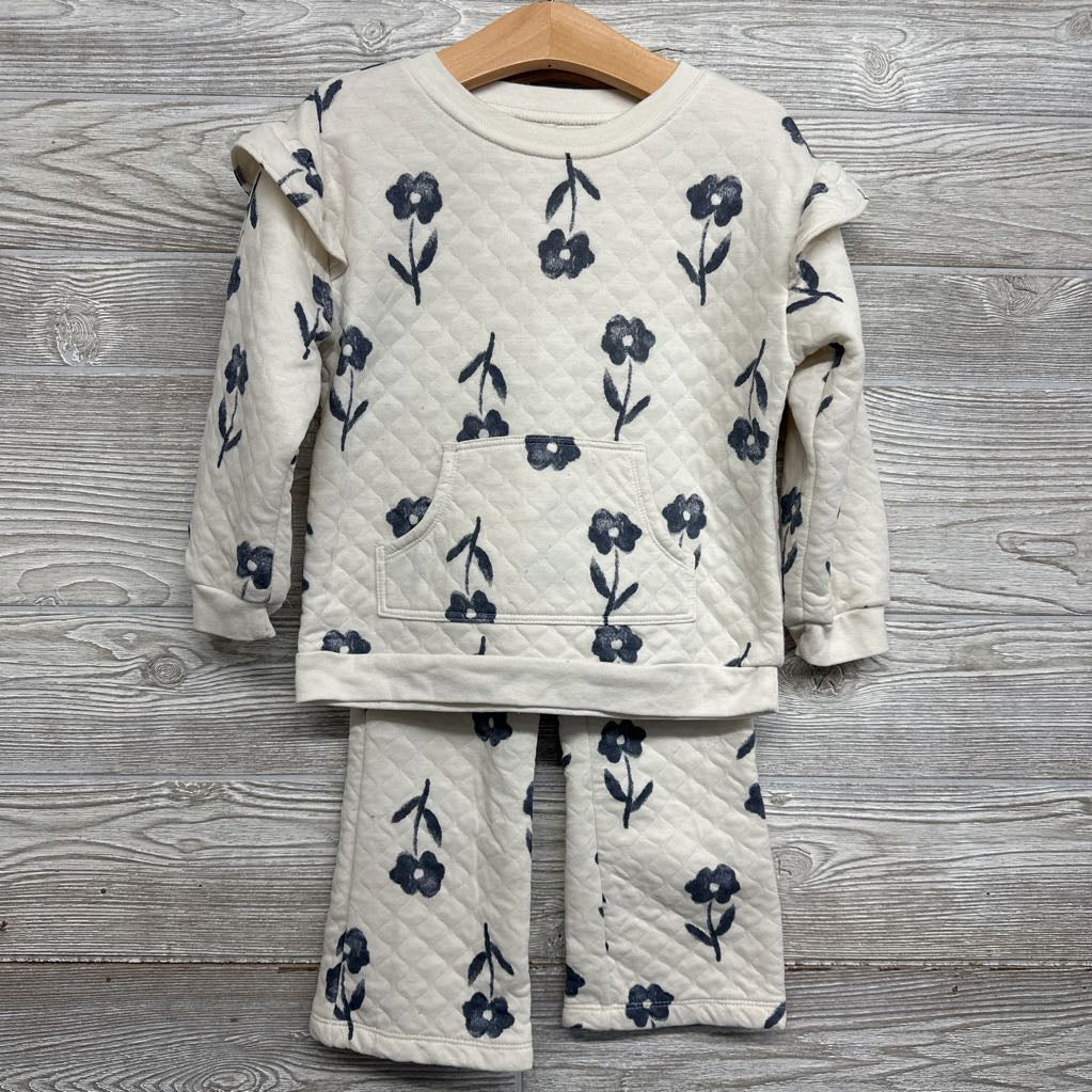 Quilted Crewneck & Wide Leg Pants Flowers 4T