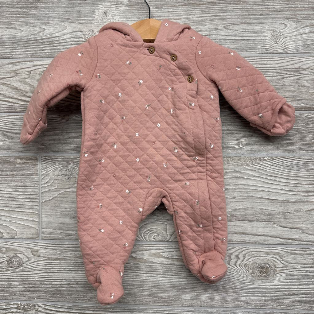 LS Quilted Outfit W/ Hood Flowers NB