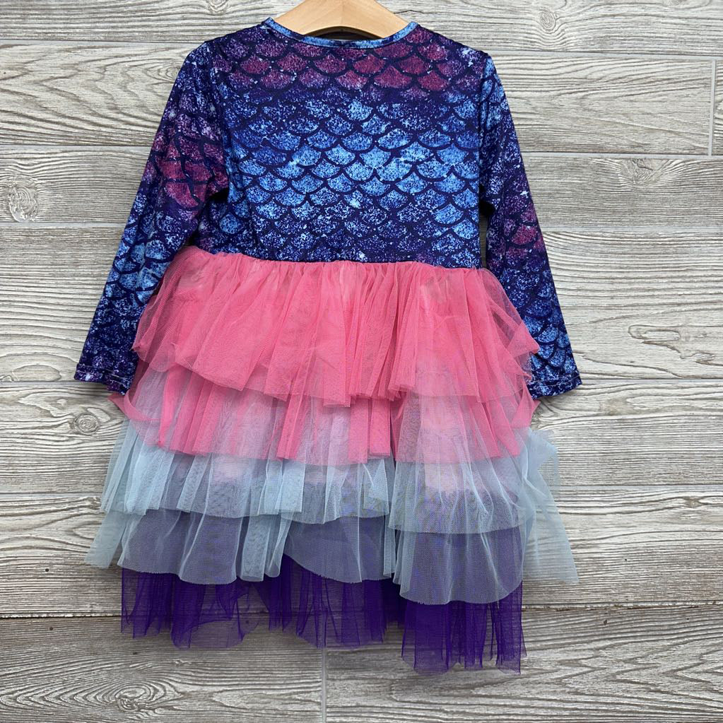 LS Tulle Dress Mermaid Print 4-5