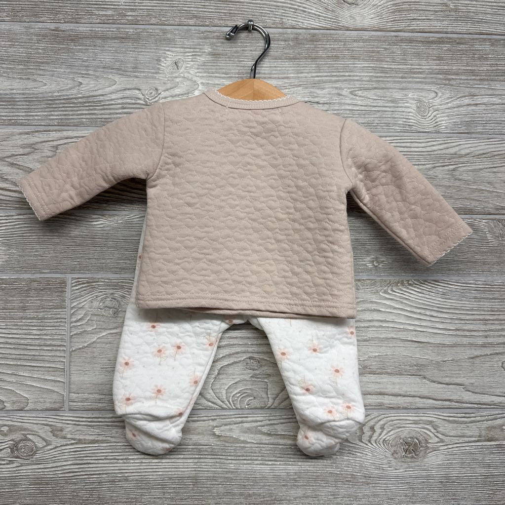 LS Quilted Side Snap Shirt Daddy's Girl Mommy's World & Footed Pants Flowers 0-3M