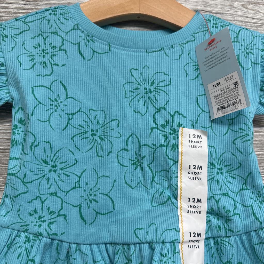 NEW Ribbed Shirt Ruffle Sleeve Flowers 12M