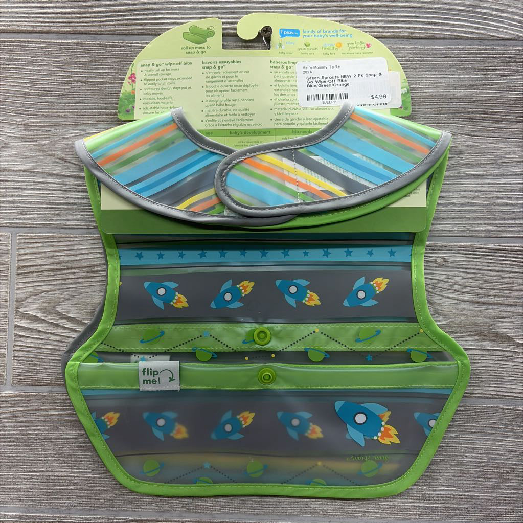NEW 2 Pk Snap & Go Wipe-Off Bibs