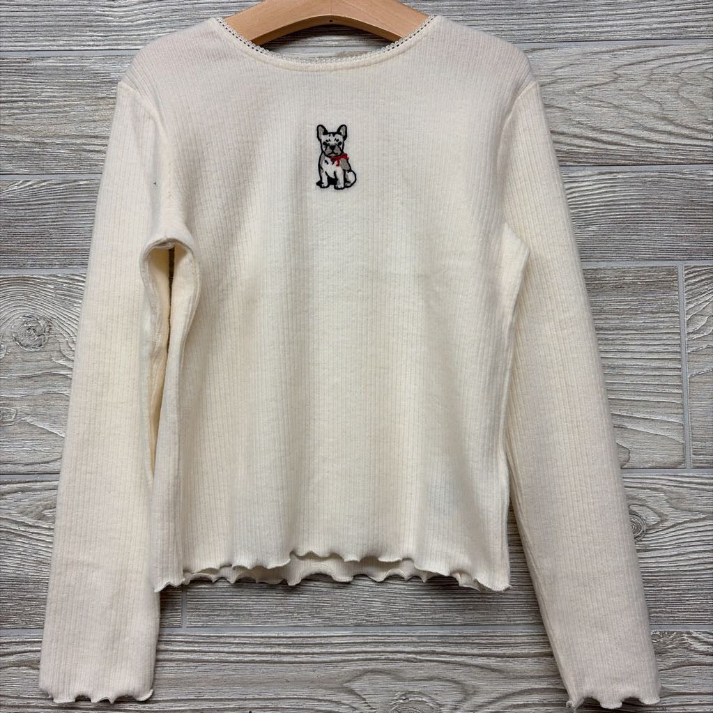 Ribbed Sweater Lettuce Trim Embroidered Dog 8