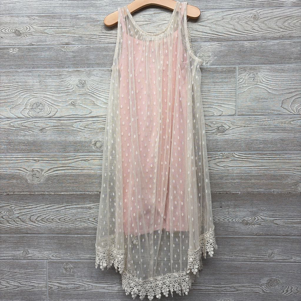 Sheer Overlay Tank Dress Dots Stripes 12