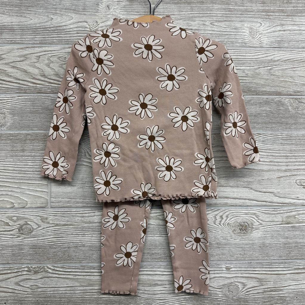 LS Ribbed Mock Neck Shirt & Ribbed Leggings Flowers 24M
