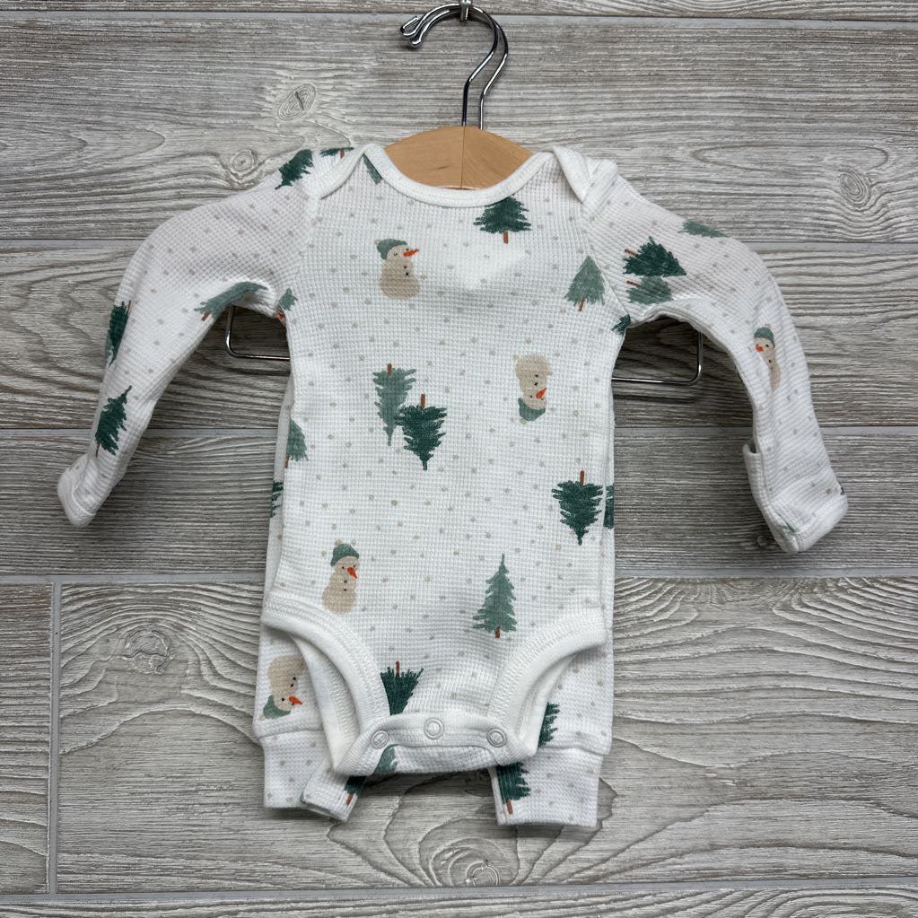 LS Waffle Knit Bodysuit & Pants Dots Snowmen Trees NB