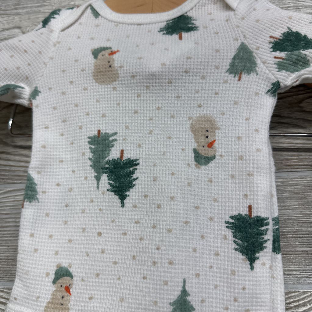 LS Waffle Knit Bodysuit & Pants Dots Snowmen Trees NB