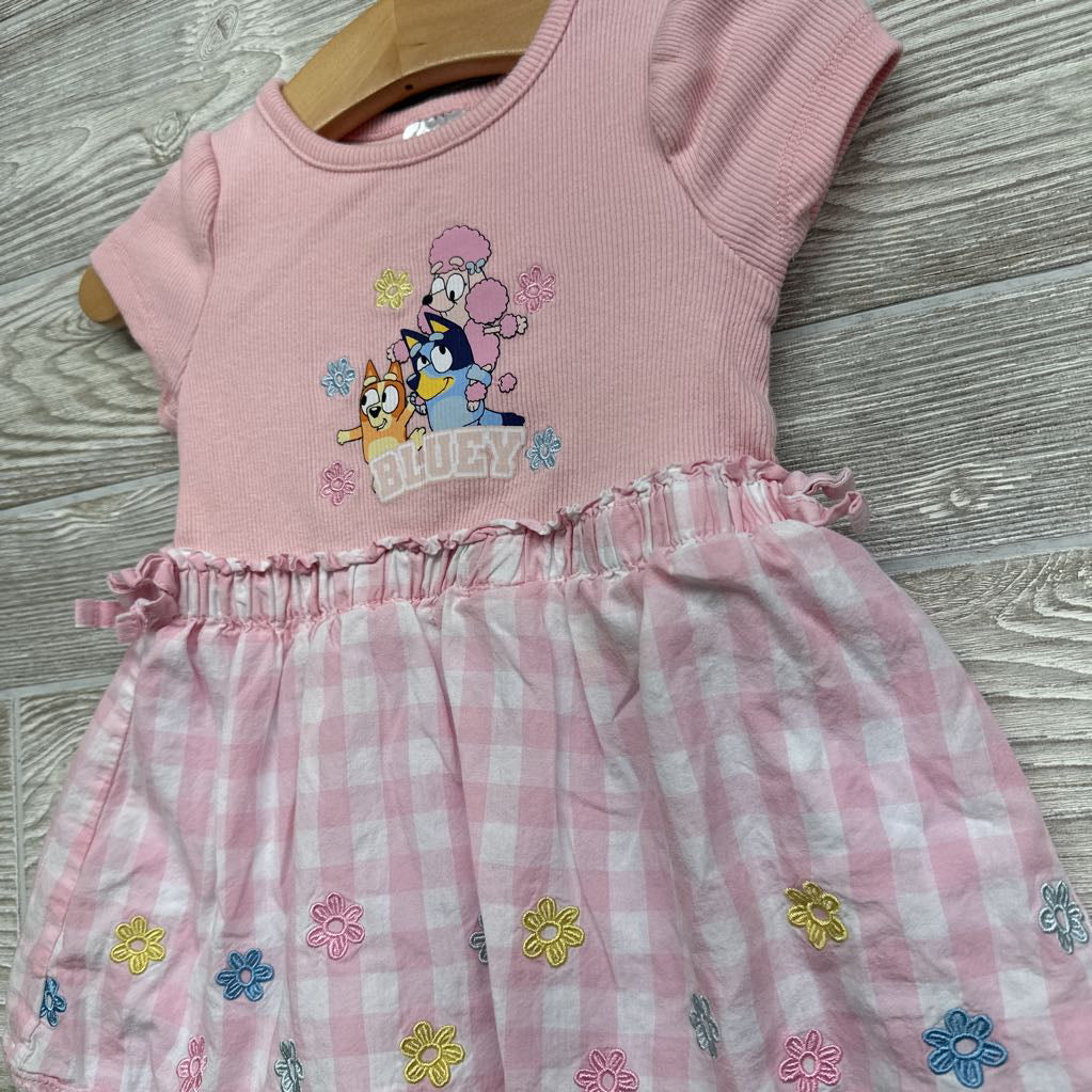 Ribbed Dress Gingham Embroidered Flowers 12M