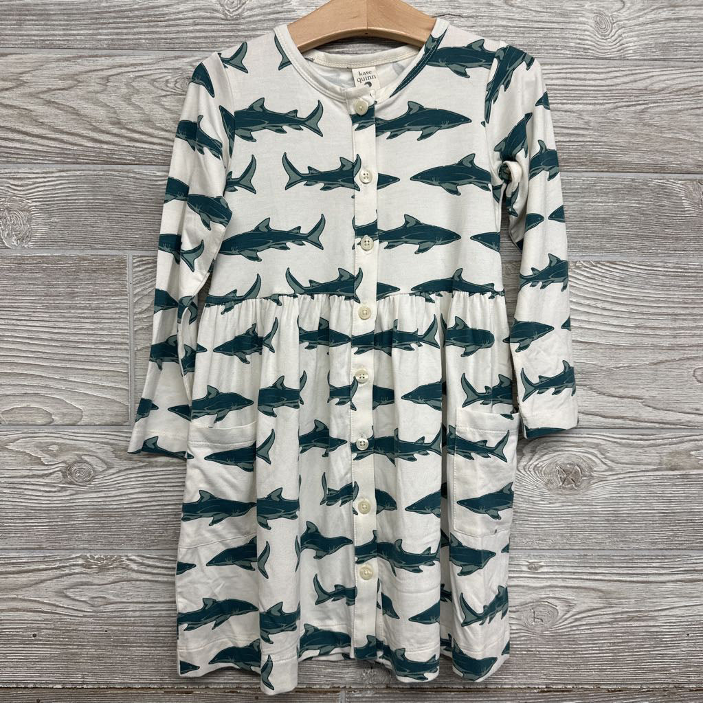 NEW LS Button Up Bamboo Dress Sharks 4T