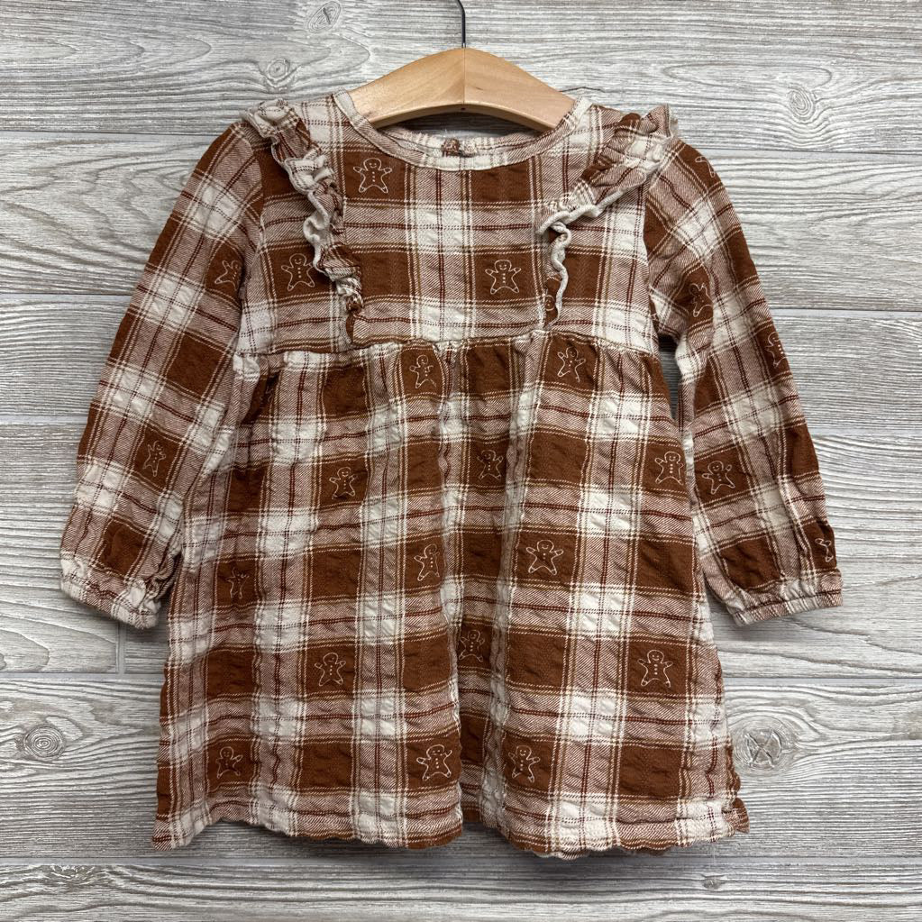 LS Textured Dress Plaid Gingerbread 18M