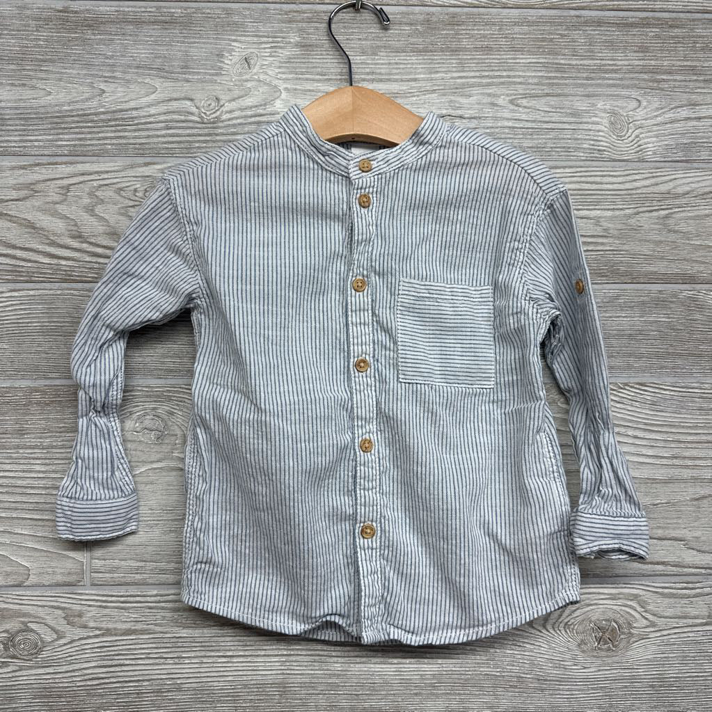 Band Collar Button Up Shirt Stripes 2t