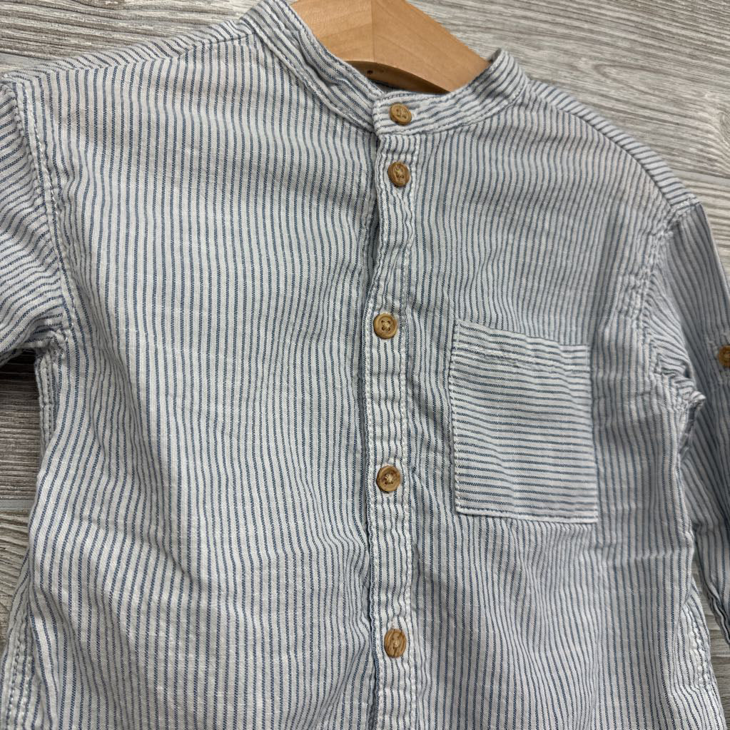 Band Collar Button Up Shirt Stripes 2t