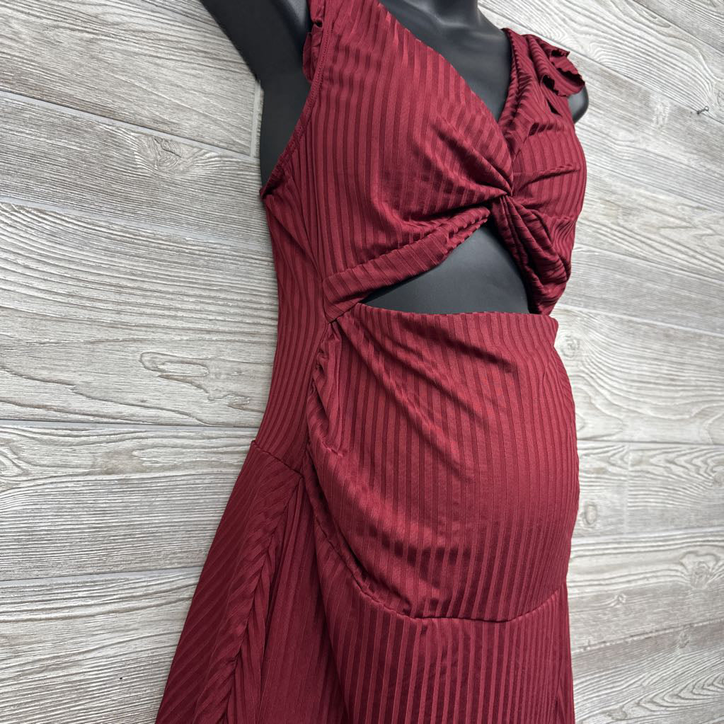 Flutter Sleeve Ribbed Maternity Swimsuit Dress Medium