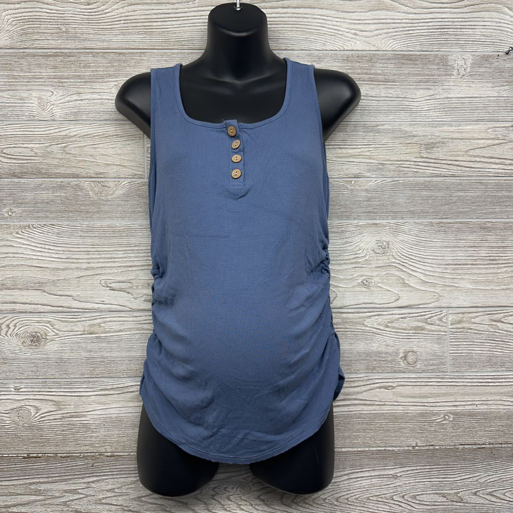 Ribbed Ruched Henley Tank Top XL