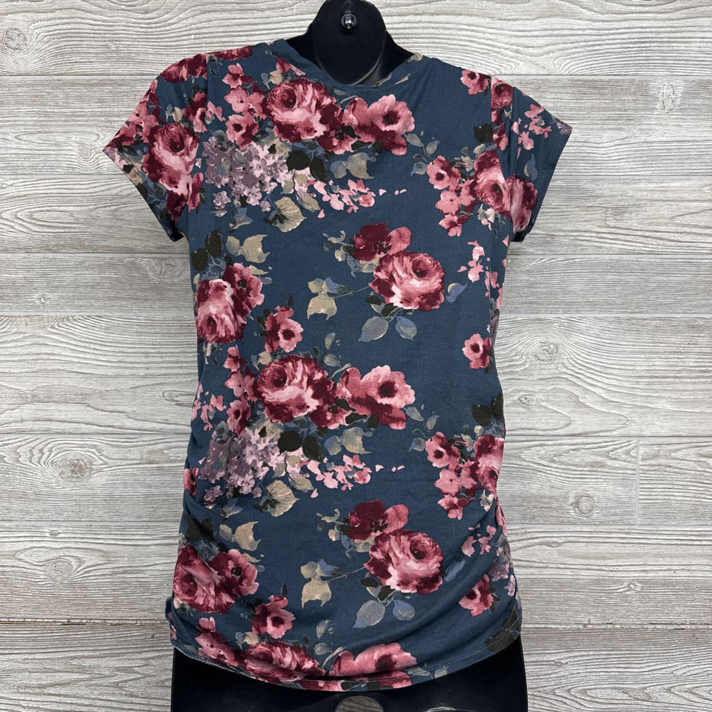 Ruched V Neck Shirt Flowers Large