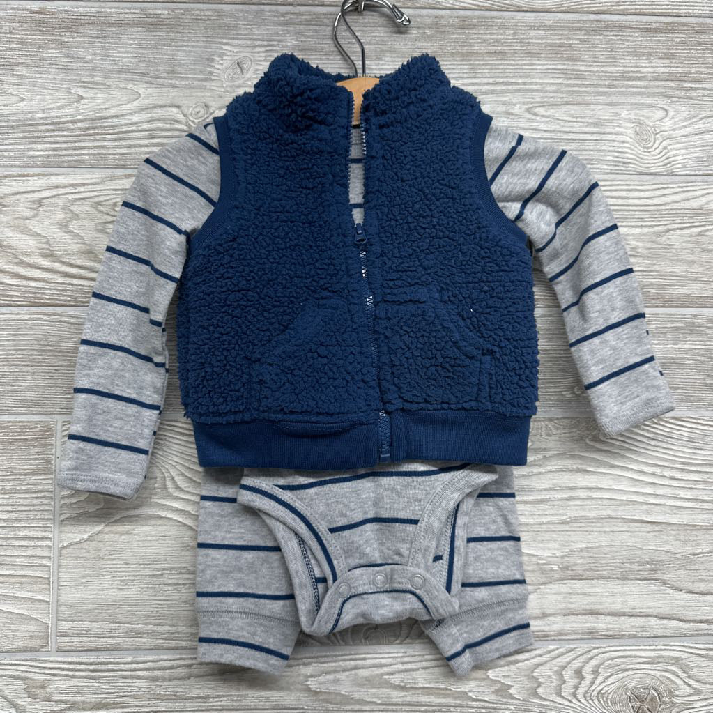 Plush Vest, LS Bodysuit & Joggers Stripes 3M