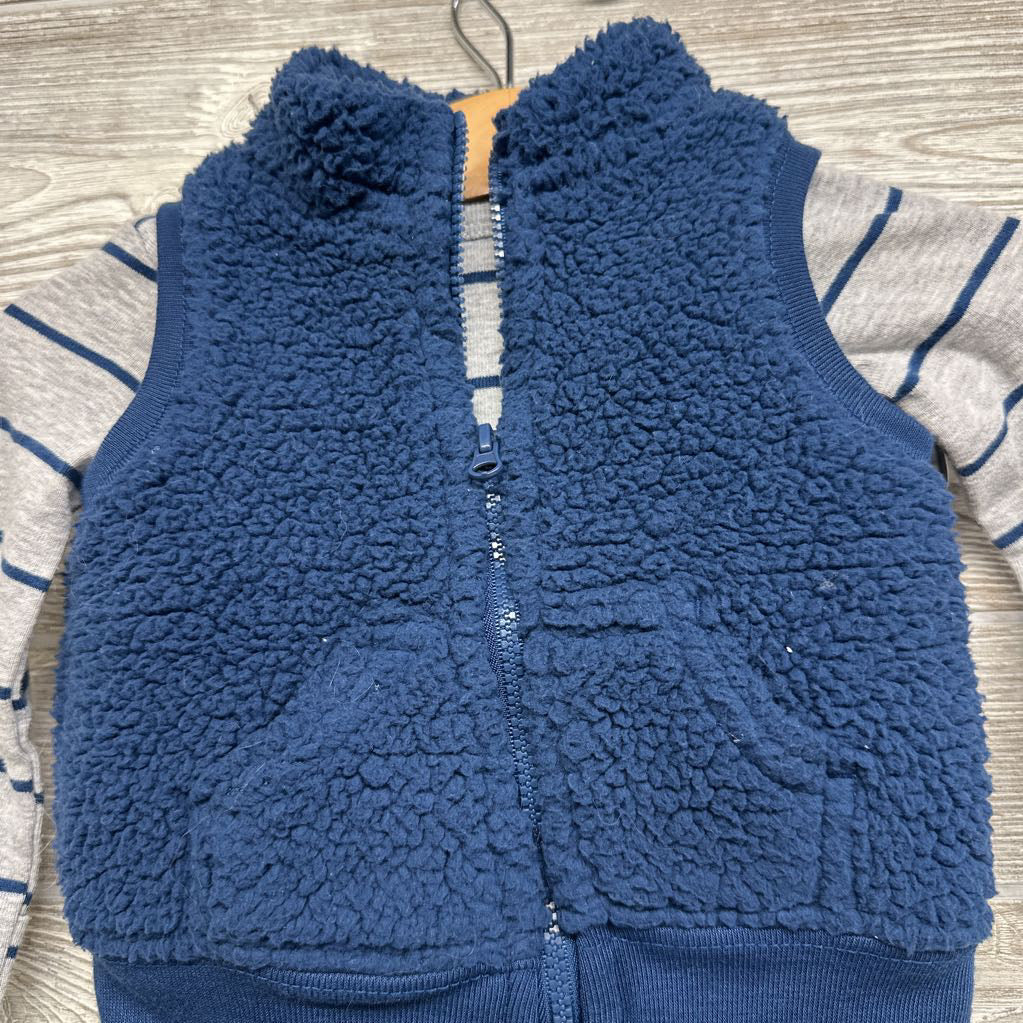 Plush Vest, LS Bodysuit & Joggers Stripes 3M