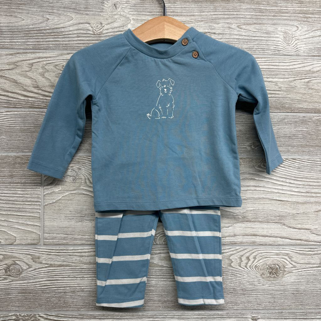 Raglan Shirt Dog & Striped Pants 6-9M