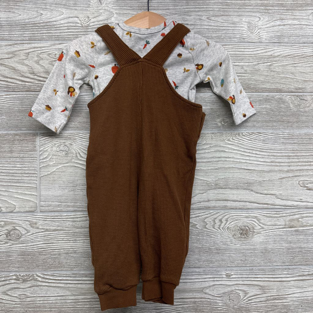 Waffle Knit Overalls & LS Shirt Turkeys 6M
