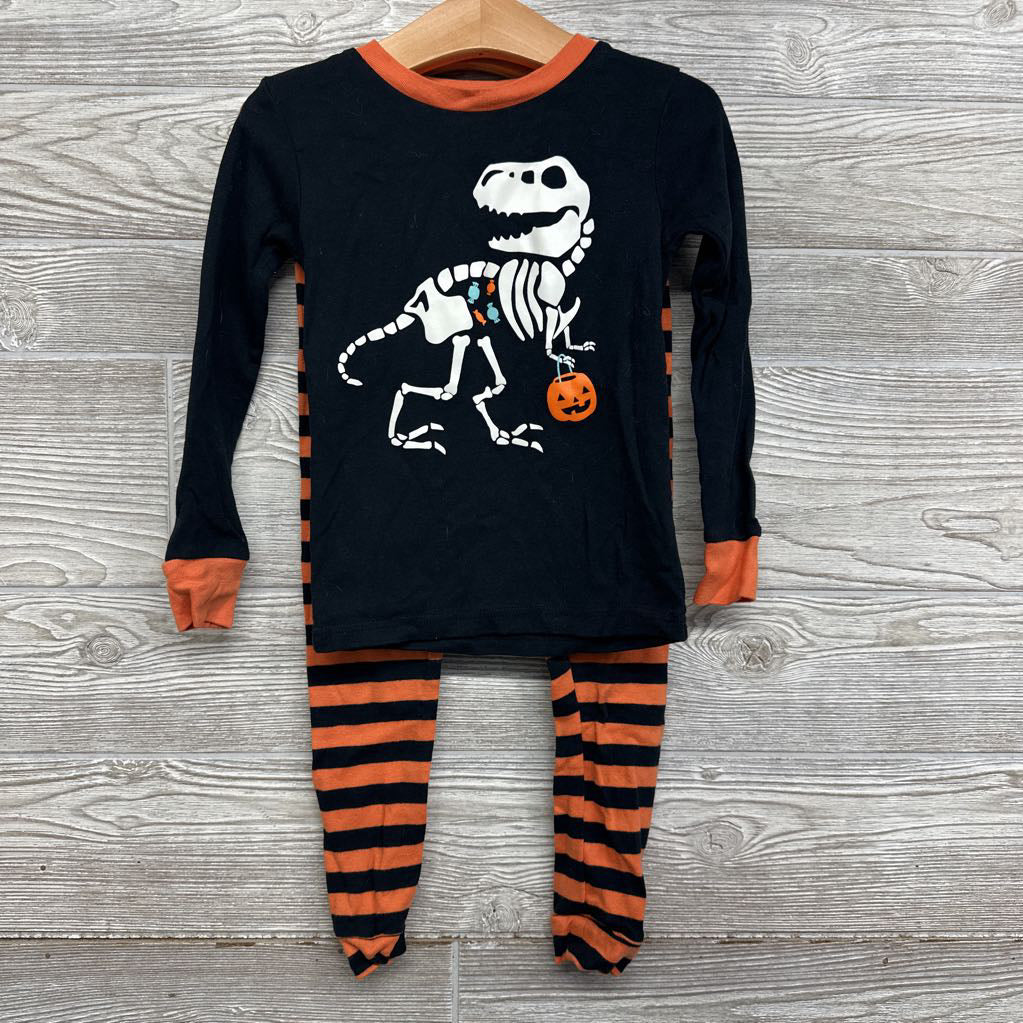 2 Pc LS PJs Dinosaur Skeleton Candy Stripes 4T