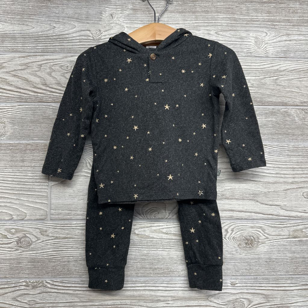 LS Hacci Henley Shirt W/ Hood & Harem Joggers Stars 12M