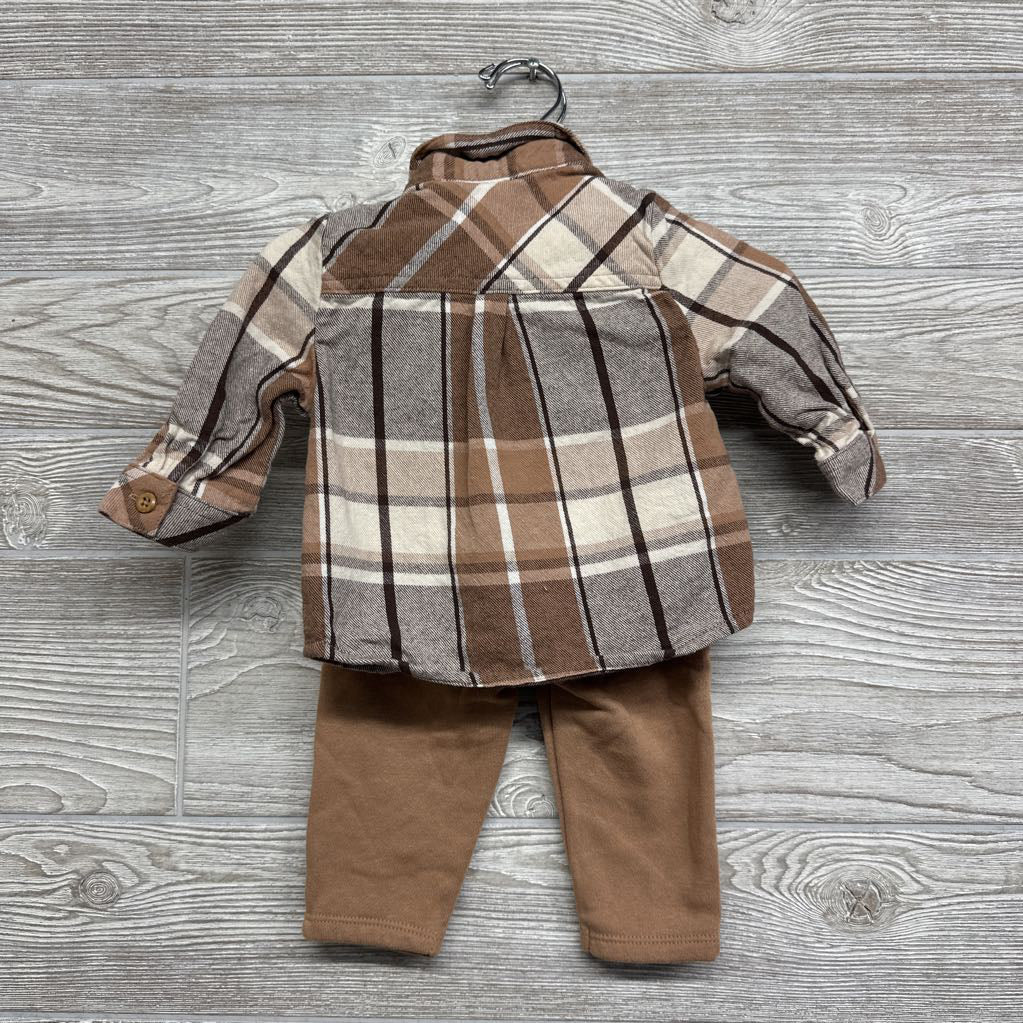 LS Plaid Button Up Flannel Shirt & Sweatpants 3-6M