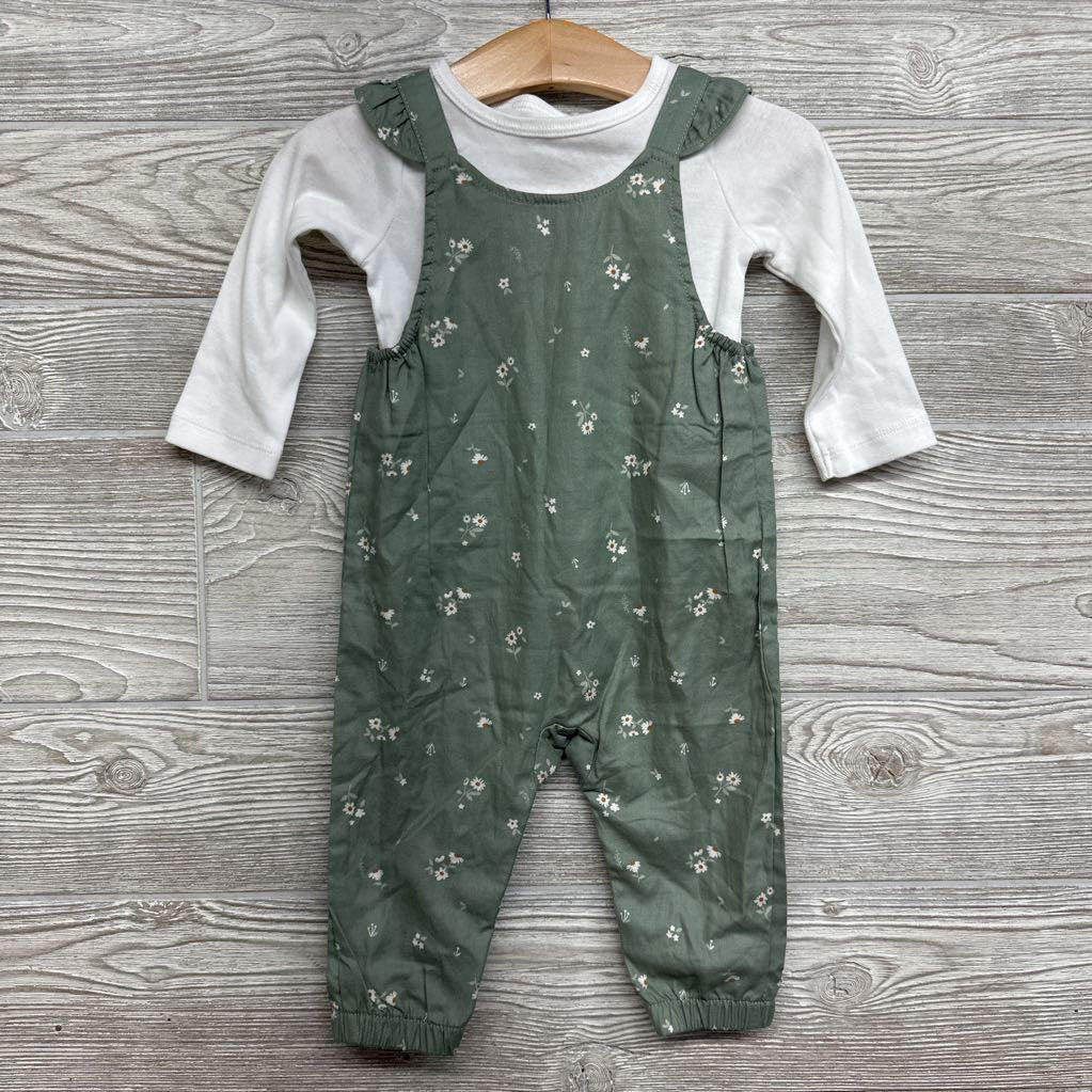 LS Shirt & Flutter Strap Overalls Flowers 6M