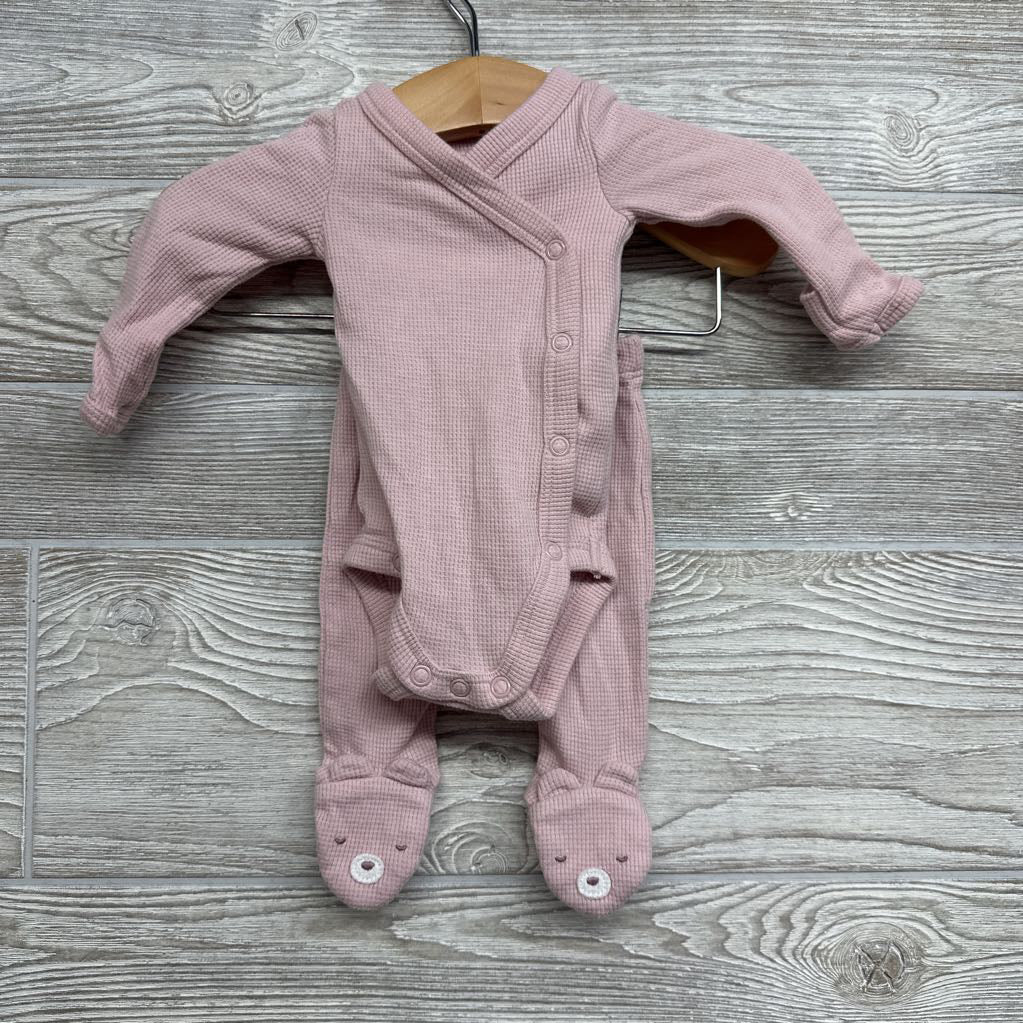 LS Waffle Knit Side Snap Bodysuit & Footed Pants Bear Feet Preemie