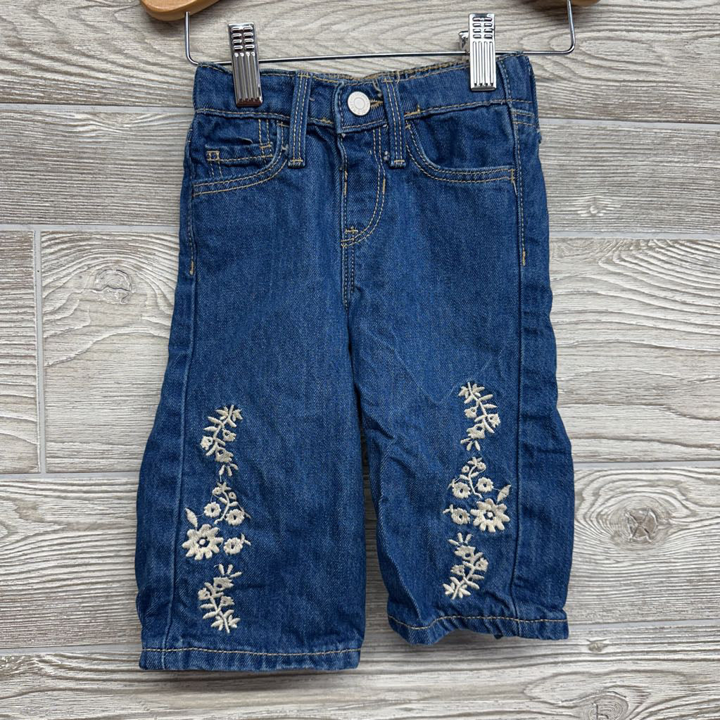 Wide Leg Jeans Embroidered Flowers 12-18M