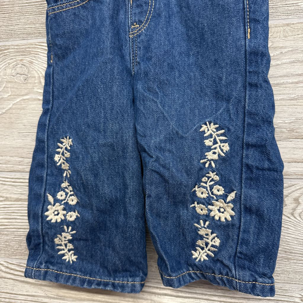 Wide Leg Jeans Embroidered Flowers 12-18M
