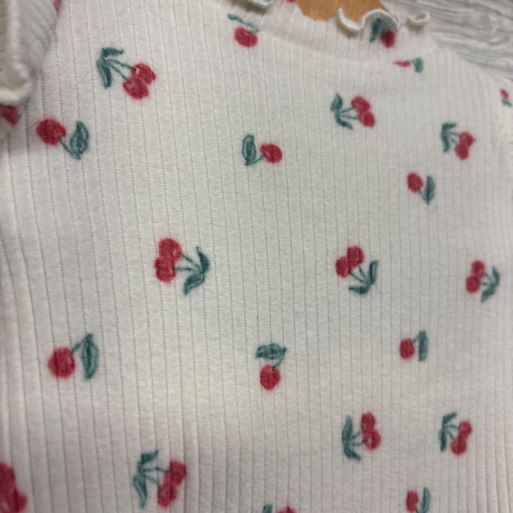 Ribbed Lettuce Trim Shirt & Pants Cherries 0-3M