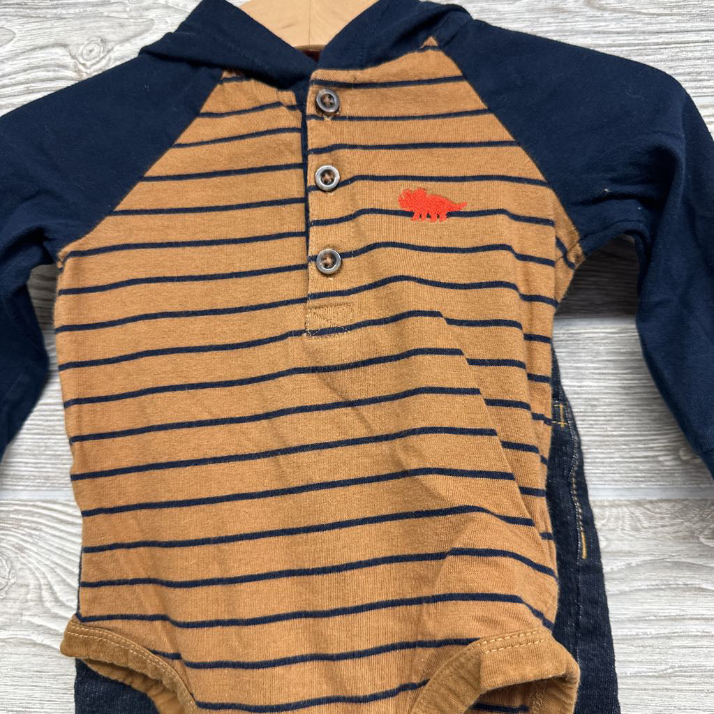 Henley Bodysuit W/ Hood Striped & Pants 9M