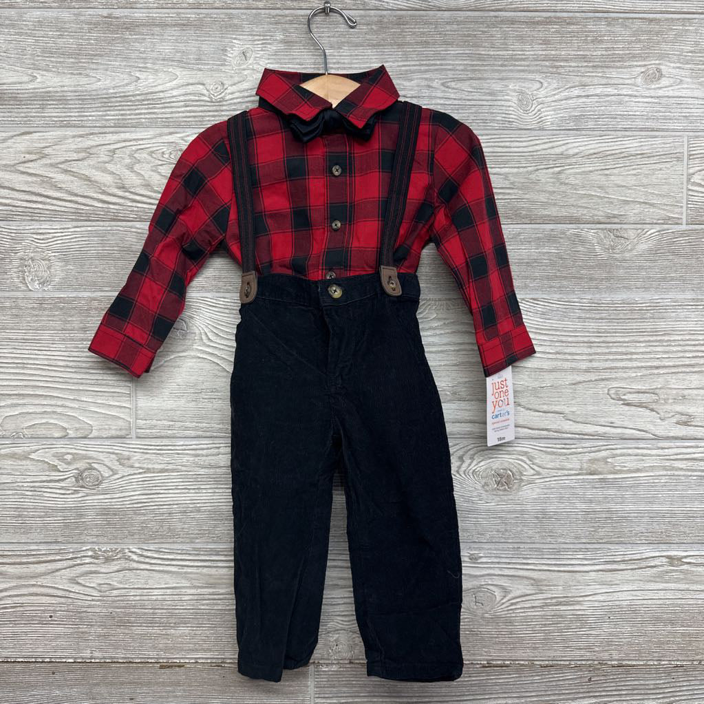 NEW Button Up Gingham Shirt & Corduroy Suspender Pants 18M