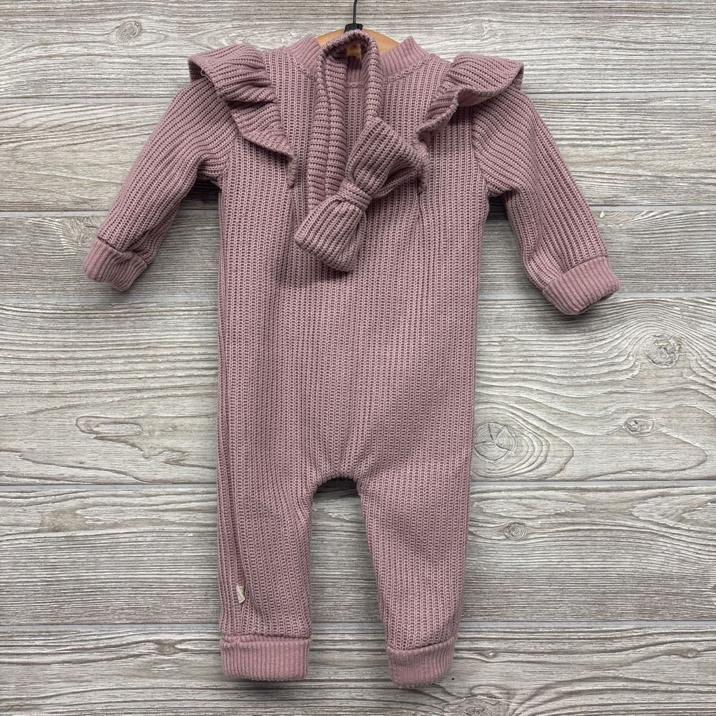 Sweater Knit Overalls W/ Headwrap Bow 3-6M