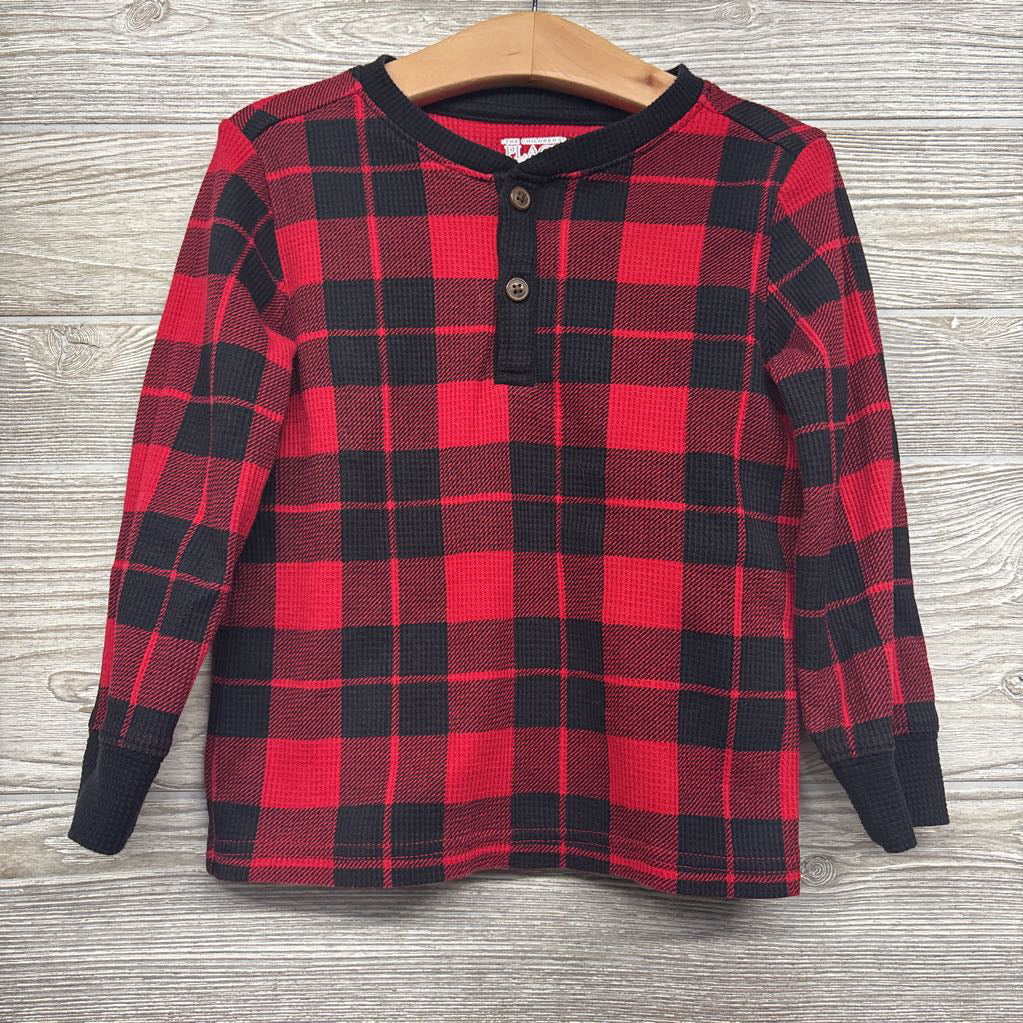 Waffle Knit Henley Shirt Plaid 3t